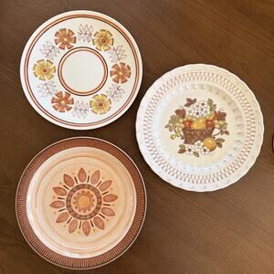 Vintage Eclectic Dinner Plate Set – Set of 3, Retro Boho Mix & Match